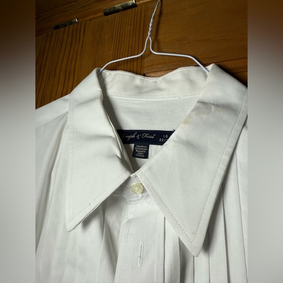 Joseph & Feiss White Pleated Cotton Tuxedo Dress Shirt Men Size 18 32/33 - Picture 3 of 4